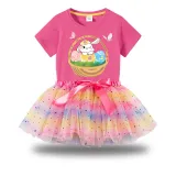 Girl Two Pieces Rainbow TuTu Happy Easter Basket Bunny Flower Butterfly Princess Bubble Skirt