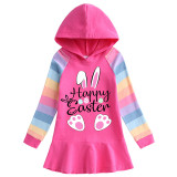 Girls Rainbow Happy Easter Bunny Love Long And Short Sleeve Casual Skirt