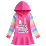 Girls Rainbow Happy Easter Bunny Slogan Long And Short Sleeve Casual Skirt