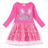 Girls Yarn Skirt Happy Easter Bunny Ears Long And Short Sleeve Dress