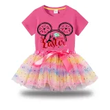Girl Two Pieces Rainbow TuTu Happy Easter Cartoon Mouse Princess Bubble Skirt