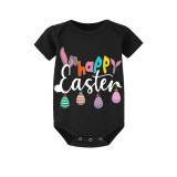 Easter Family Matching Pajamas Exclusive Design Happy Easter Slogan Eggs Black Pajamas Set