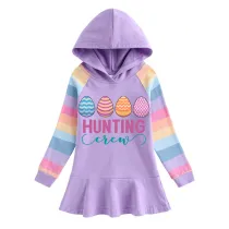 Girls Rainbow Happy Easter Hunting Crew Eggs Long And Short Sleeve Casual Skirt