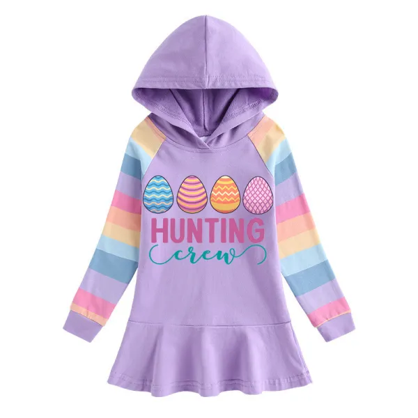 Girls Rainbow Happy Easter Hunting Crew Eggs Long And Short Sleeve Casual Skirt