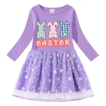 Girls Yarn Skirt Happy Easter Rabbits Long And Short Sleeve Dress