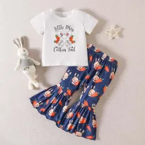 Toddler Girls Easter Holiday Clothing Two Pieces Rabbit Fly Sleeve T-shirts and Bunny Pants Set