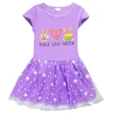 Girls Yarn Skirt Happy Easter Peace Love Bunny Long And Short Sleeve Dress