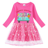 Girls Yarn Skirt Happy Easter Gnomies Car Long And Short Sleeve Dress