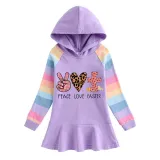 Girls Rainbow Happy Easter Peace Love Cross Long And Short Sleeve Casual Skirt