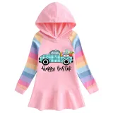 Girls Rainbow Happy Easter Gnomies Car Long And Short Sleeve Casual Skirt