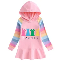 Girls Rainbow Happy Easter Rabbits Long And Short Sleeve Casual Skirt