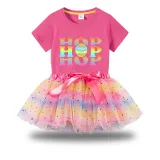 Girl Two Pieces Rainbow TuTu Happy Easter Colorful Hop Slogan Princess Bubble Skirt