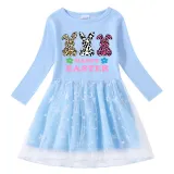Girls Yarn Skirt Happy Easter Rabbits Long And Short Sleeve Dress