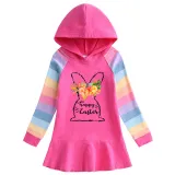 Girls Rainbow Happy Easter Bunny Flower Long And Short Sleeve Casual Skirt