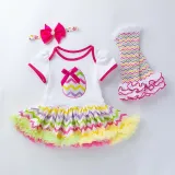 Baby Girls My First Easter 4 Pieces Short Sleeve Tutu Dress with Baby Socks and Headscarf