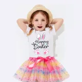 Girl Two Pieces Rainbow TuTu Happy Easter Bunny Love Princess Bubble Skirt