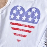 Baby Girls Independence Day Two Pieces Heart National Flags Casual Tank Tops and Denim Shorts Set
