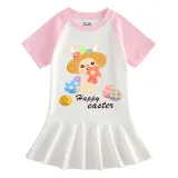 Girls Rainbow Happy Easter Egg Bunny Long And Short Sleeve Casual Skirt
