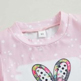 Toddler Girls Easter Holiday Clothing Two Pieces Pink Bunny Rabbit T-shirts and Flared Pants Set
