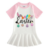 Girls Rainbow Happy Easter Eggs Long And Short Sleeve Casual Skirt