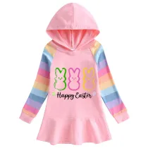 Girls Rainbow Happy Easter Rabbits Long And Short Sleeve Casual Skirt