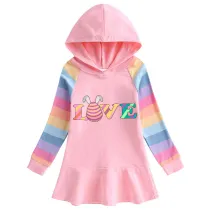 Girls Rainbow Happy Easter Egg Love Long And Short Sleeve Casual Skirt