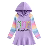 Girls Rainbow Happy Easter Rabbits Long And Short Sleeve Casual Skirt