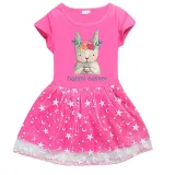 Girls Yarn Skirt Happy Easter Bunny Eggs Long And Short Sleeve Dress