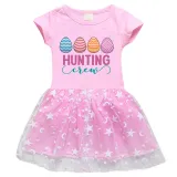 Girls Yarn Skirt Happy Easter Hunting Crew Eggs Long And Short Sleeve Dress