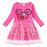 Girls Yarn Skirt Happy Easter Cartoon Mouse Long And Short Sleeve Dress