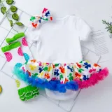 Baby Girls My First Easter 3 Pieces Short Suits Colorful Tutu Dress and Baby Socks
