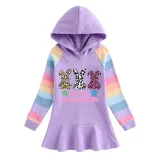 Girls Rainbow Happy Easter Rabbits Long And Short Sleeve Casual Skirt