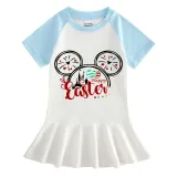 Girls Rainbow Happy Easter Cartoon Mouse Long And Short Sleeve Casual Skirt