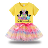 Girl Two Pieces Rainbow TuTu Happy Easter Cartoon Mice Eggs Princess Bubble Skirt