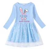 Girls Yarn Skirt Happy Easter Name Custom Bunny Long And Short Sleeve Dress
