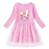 Girls Yarn Skirt Happy Easter Smile Bunny Long And Short Sleeve Dress