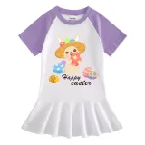 Girls Rainbow Happy Easter Egg Bunny Long And Short Sleeve Casual Skirt