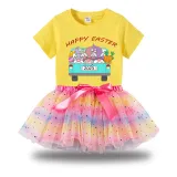 Girl Two Pieces Rainbow TuTu Happy Easter Gnomies Car Princess Bubble Skirt
