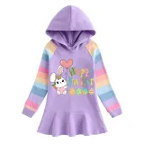 Girls Rainbow Happy Easter Bunny With Balloon Long And Short Sleeve Casual Skirt