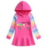 Girls Rainbow Happy Easter Car Long And Short Sleeve Casual Skirt