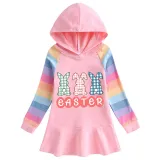 Girls Rainbow Happy Easter Rabbits Long And Short Sleeve Casual Skirt