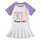 Girls Rainbow Happy Easter Rabbits Long And Short Sleeve Casual Skirt