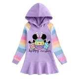 Girls Rainbow Happy Easter Cartoon Mice Eggs Long And Short Sleeve Casual Skirt