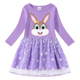 Girls Yarn Skirt Happy Easter Cute Bunny Long And Short Sleeve Dress