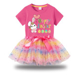 Girl Two Pieces Rainbow TuTu Happy Easter Bunny With Balloon Princess Bubble Skirt