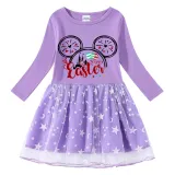 Girls Yarn Skirt Happy Easter Cartoon Mouse Long And Short Sleeve Dress