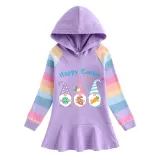 Girls Rainbow Happy Easter Gnomies Long And Short Sleeve Casual Skirt