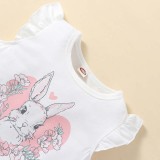 Toddler Girls Easter Holiday Wreath Bunny Rabbit Flying Sleeve Bowknot A-Line Dress