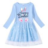 Girls Yarn Skirt Happy Easter Bunny Love Long And Short Sleeve Dress