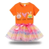 Girl Two Pieces Rainbow TuTu Happy Easter Peace Love Bunny Princess Bubble Skirt